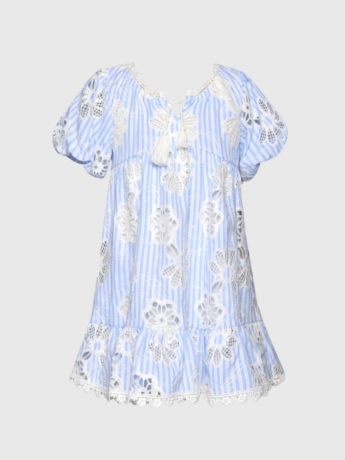 Hannah Banana Girls' Stripe Eyelet Bubble Sleeve Dress