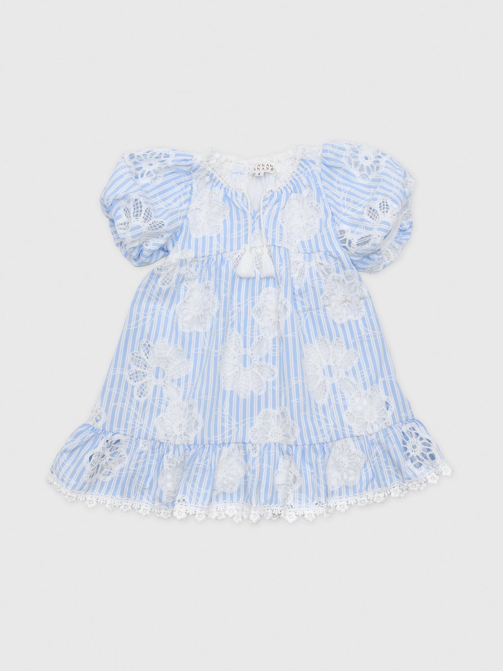 Hannah Banana Girls' Stripe Eyelet Bubble Sleeve Dress - Saint Bernard