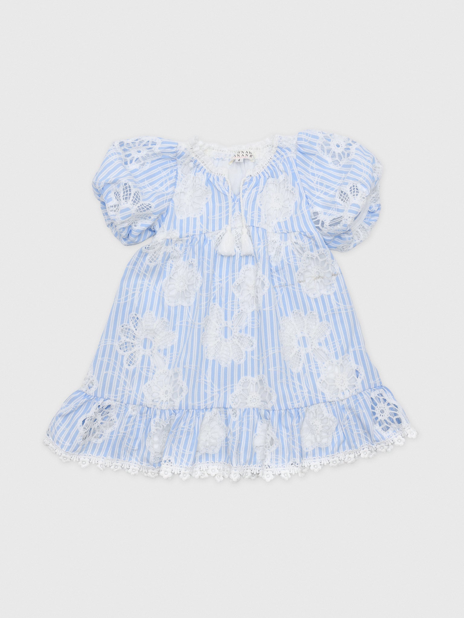 Hannah Banana Girls' Stripe Eyelet Bubble Sleeve Dress - Saint Bernard