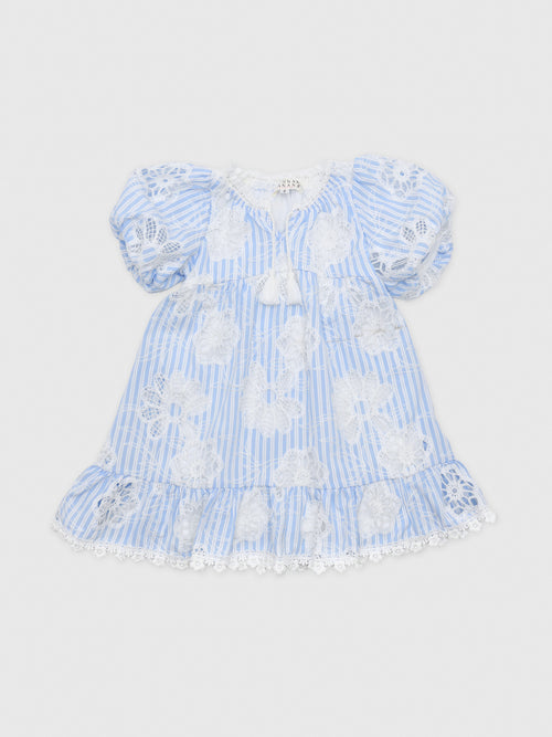 Hannah Banana Girls' Stripe Eyelet Bubble Sleeve Dress
