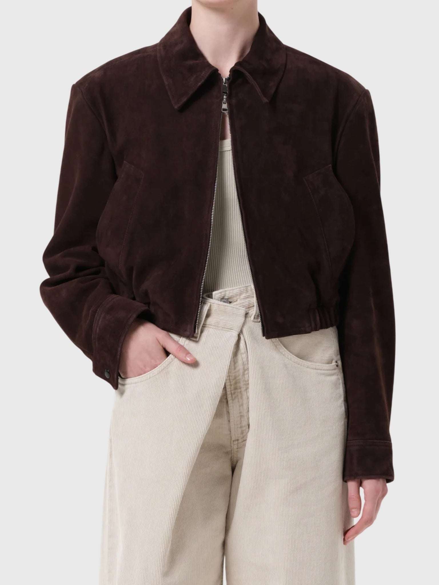 Agolde Women's Nahla Cropped Suede Jacket - Saint Bernard