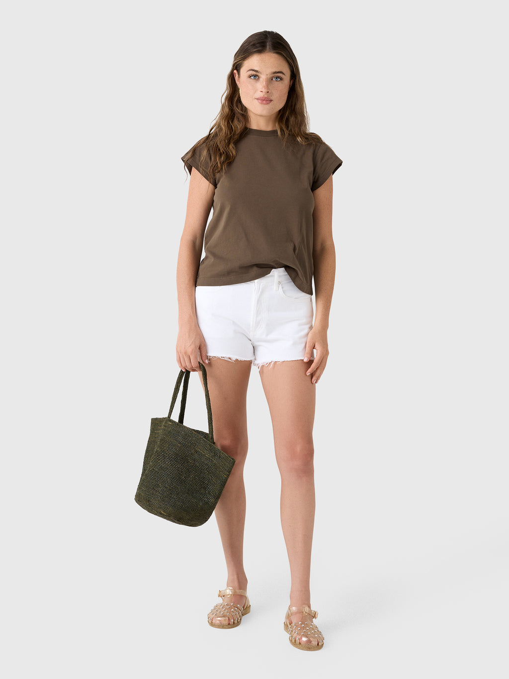 Agolde Women's Long Line Bryce Cap Sleeve Tee - Saint Bernard