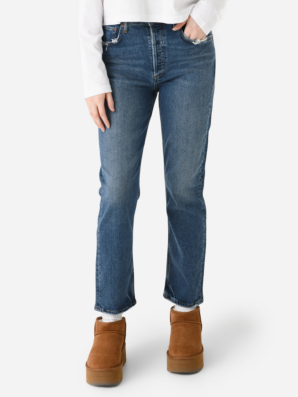 Agolde Women's Riley Long High Rise Straight Jean - Saint Bernard