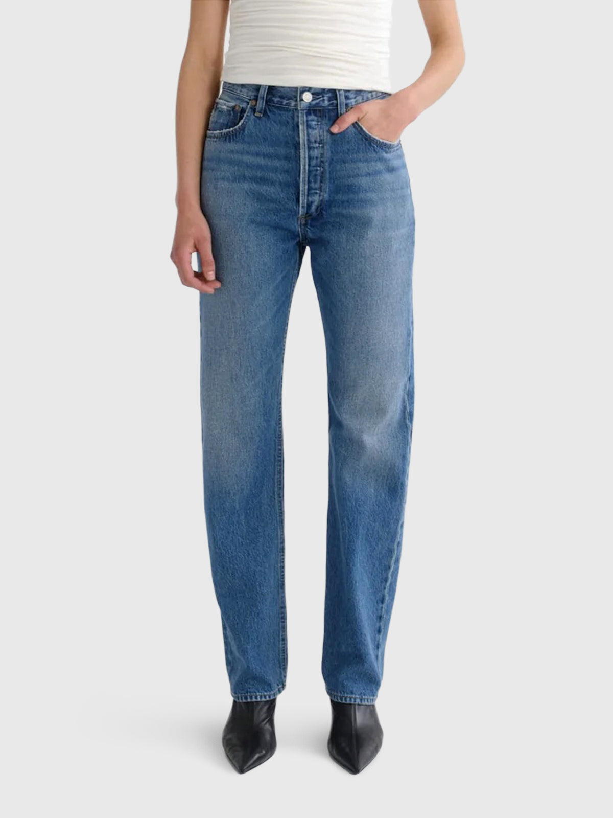 Agolde Women's 90s Pinch Waist High Rise Straight Long Jean - Saint Bernard