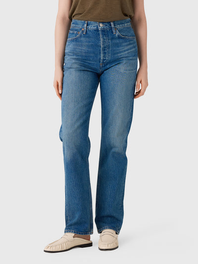 Agolde Women's 90s Pinch Waist High Rise Straight Long Jean - Saint Bernard