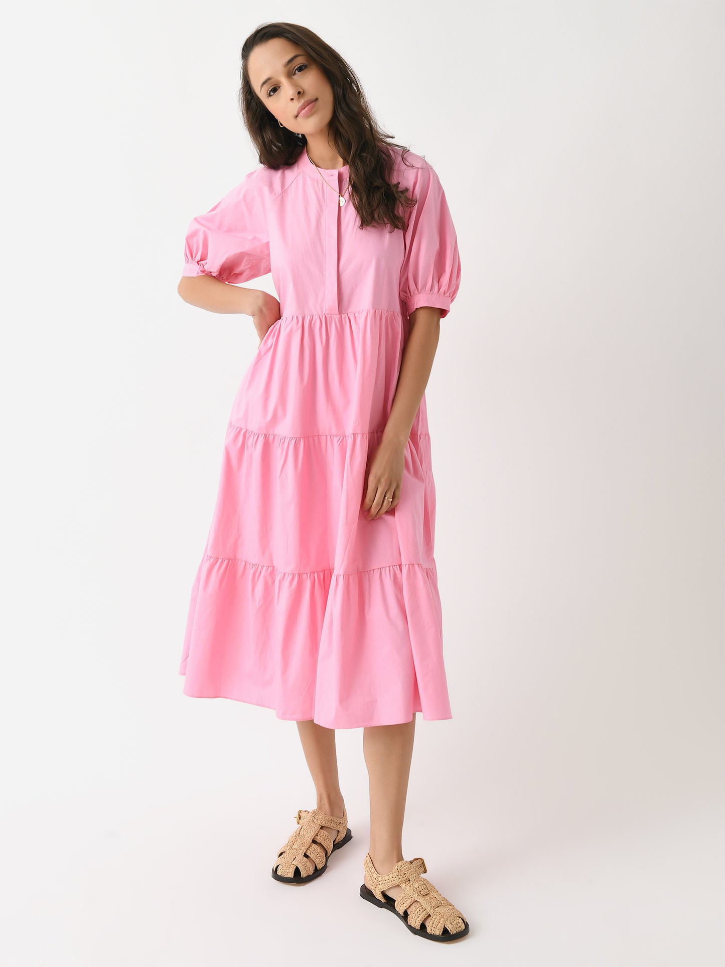 English Factory Women's Short Puff Sleeve Midi Dress - Saint Bernard