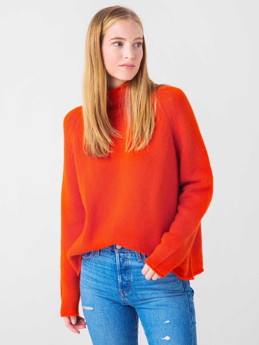 Van Kukil Women's Marguerite Funnel Neck Chunky Knit Sweater - Saint Bernard