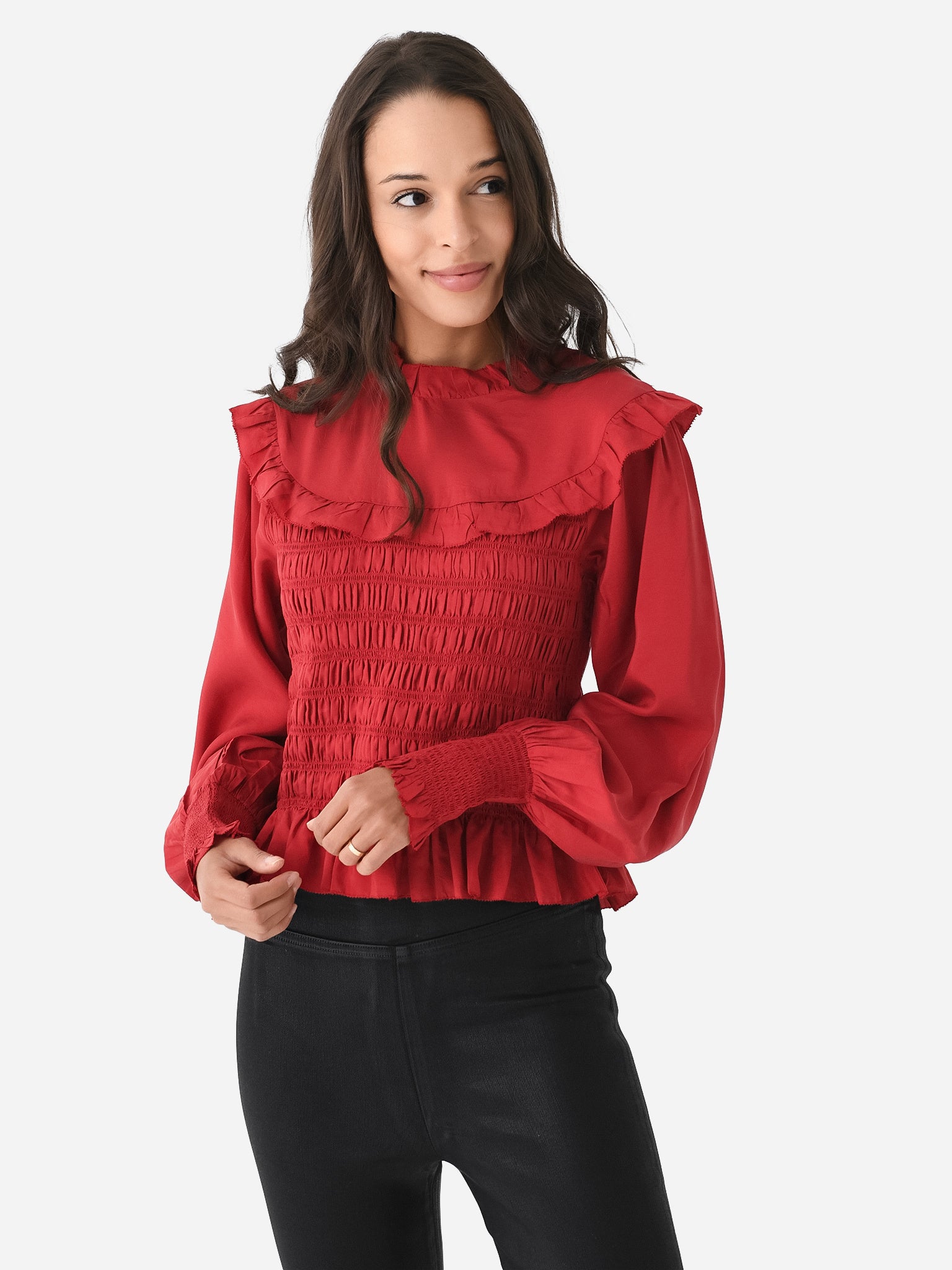 SEA Women's Elea Silk Dupioni Smocked Top - Saint Bernard