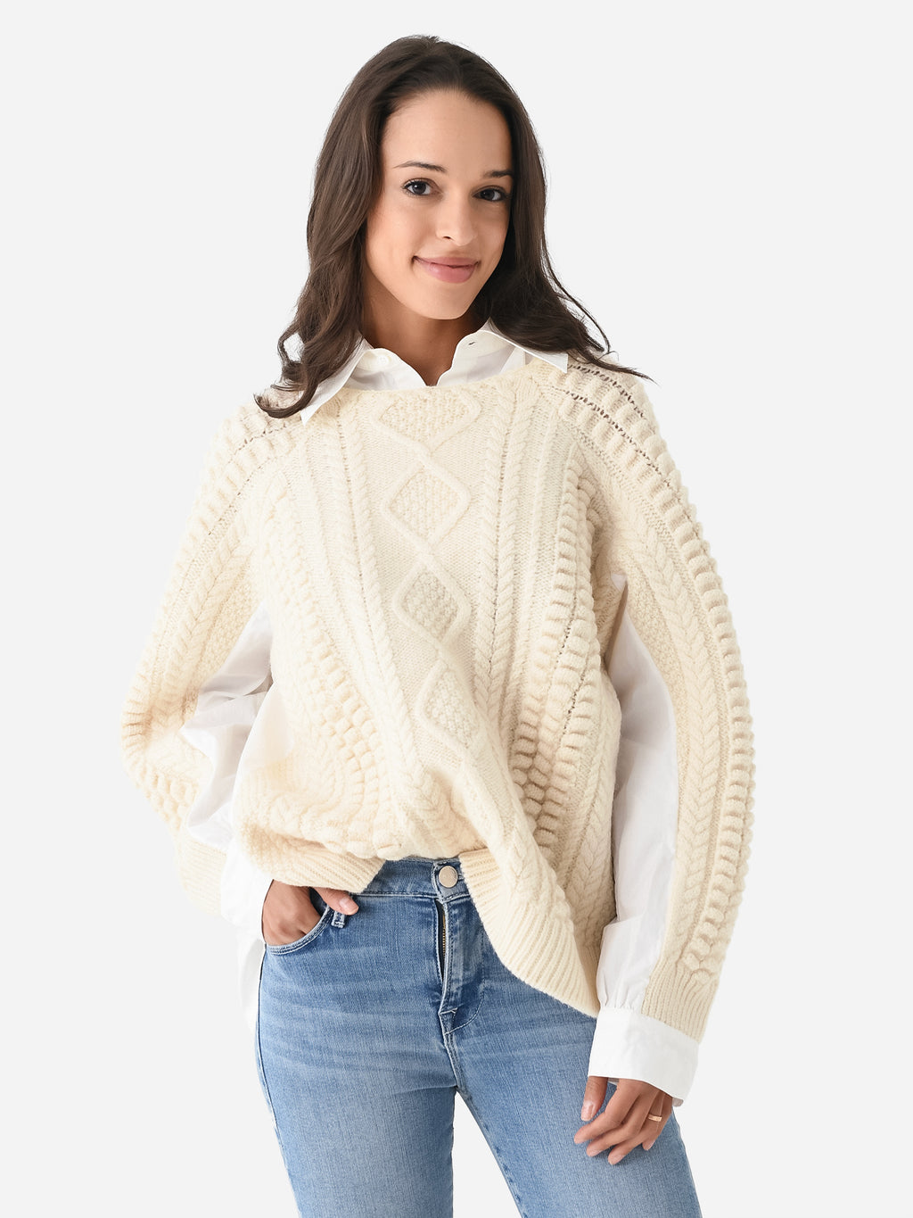 SEA Women's Leni Fisherman Cable Combo Sweater - Saint Bernard