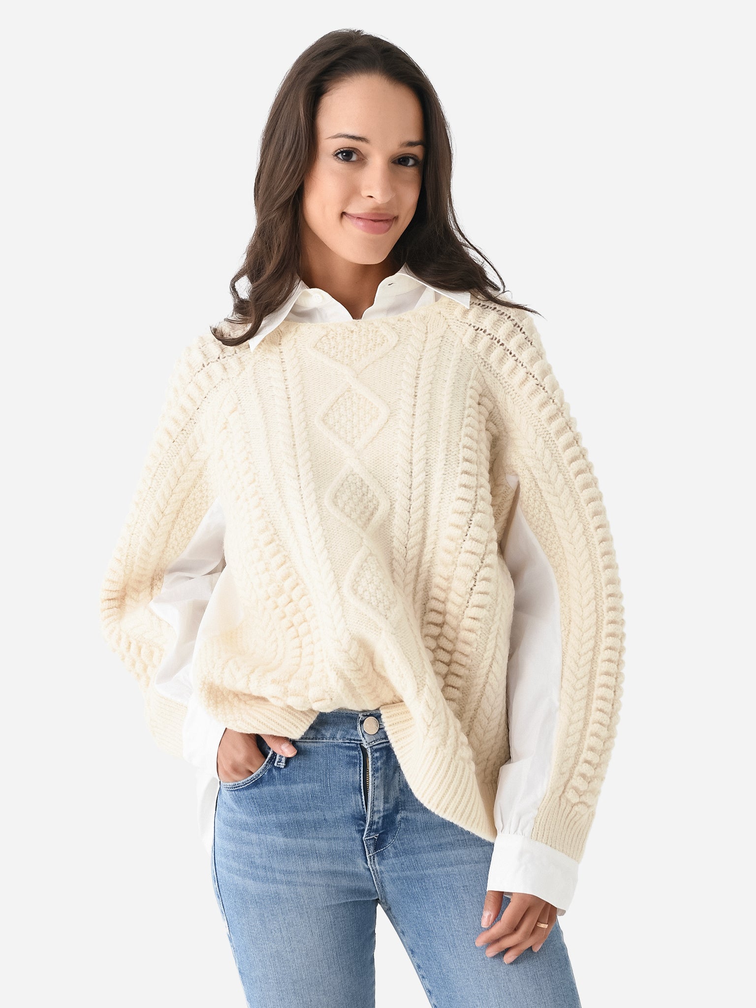 SEA Women's Leni Fisherman Cable Combo Sweater - Saint Bernard