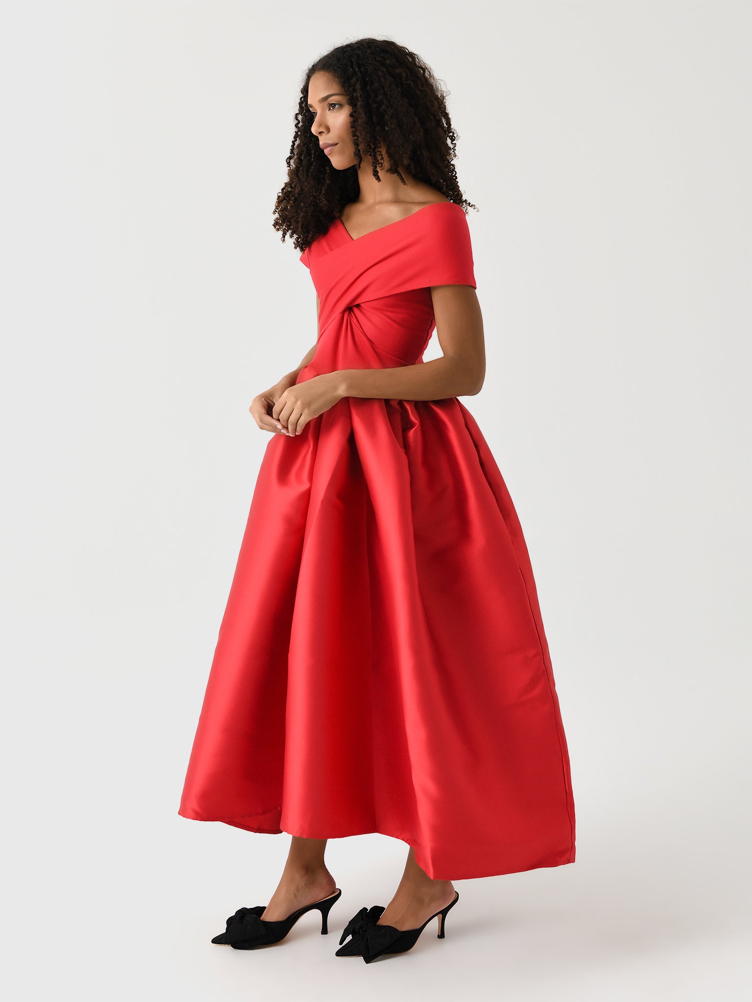 red taffeta bridesmaid dress High-Low Side-Slit Long Taffeta Wedding-Guest Dress Red / 00