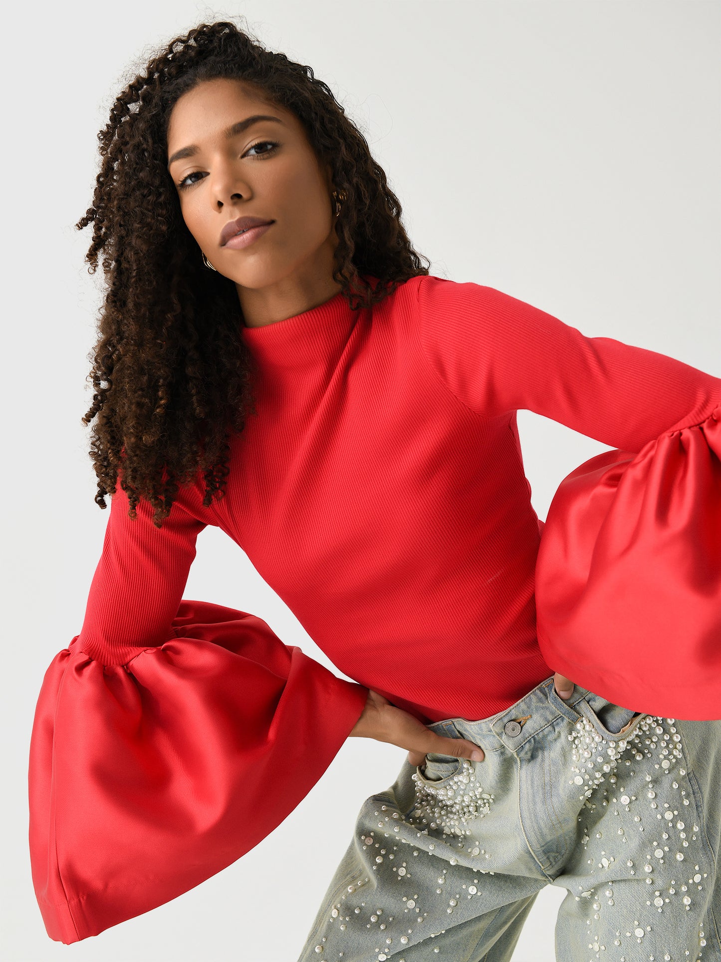 Marques Almeida Women's Turtleneck Puff Sleeve Top - Saint Bernard