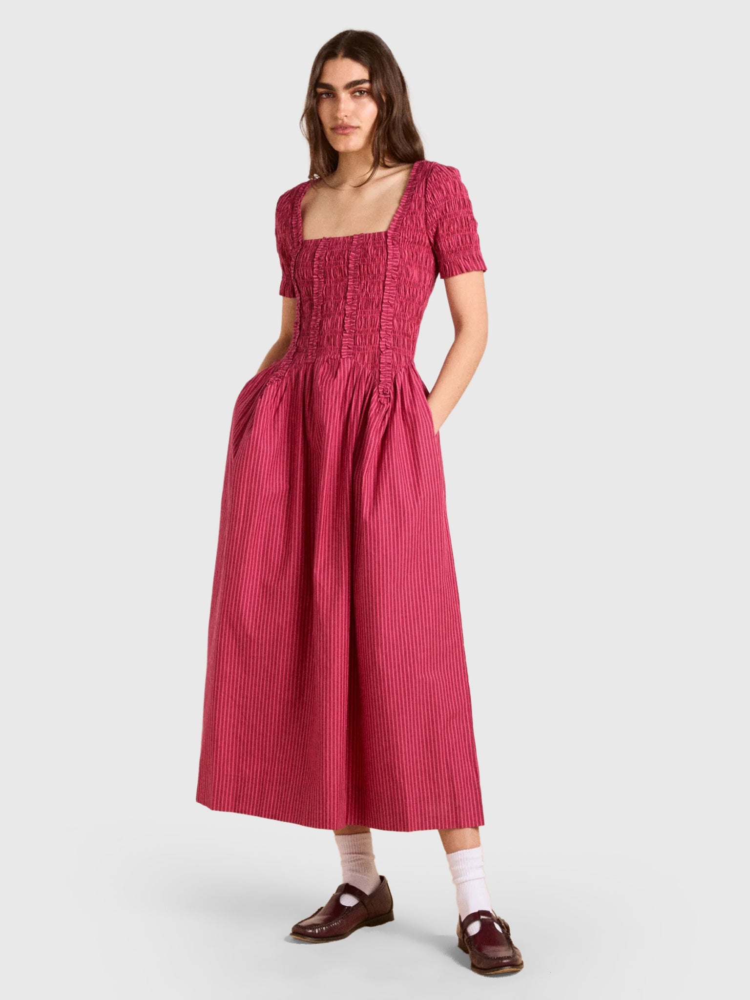 Damson Madder Women's Raphaela Ruffle Midi Dress | $170.00 | Saint