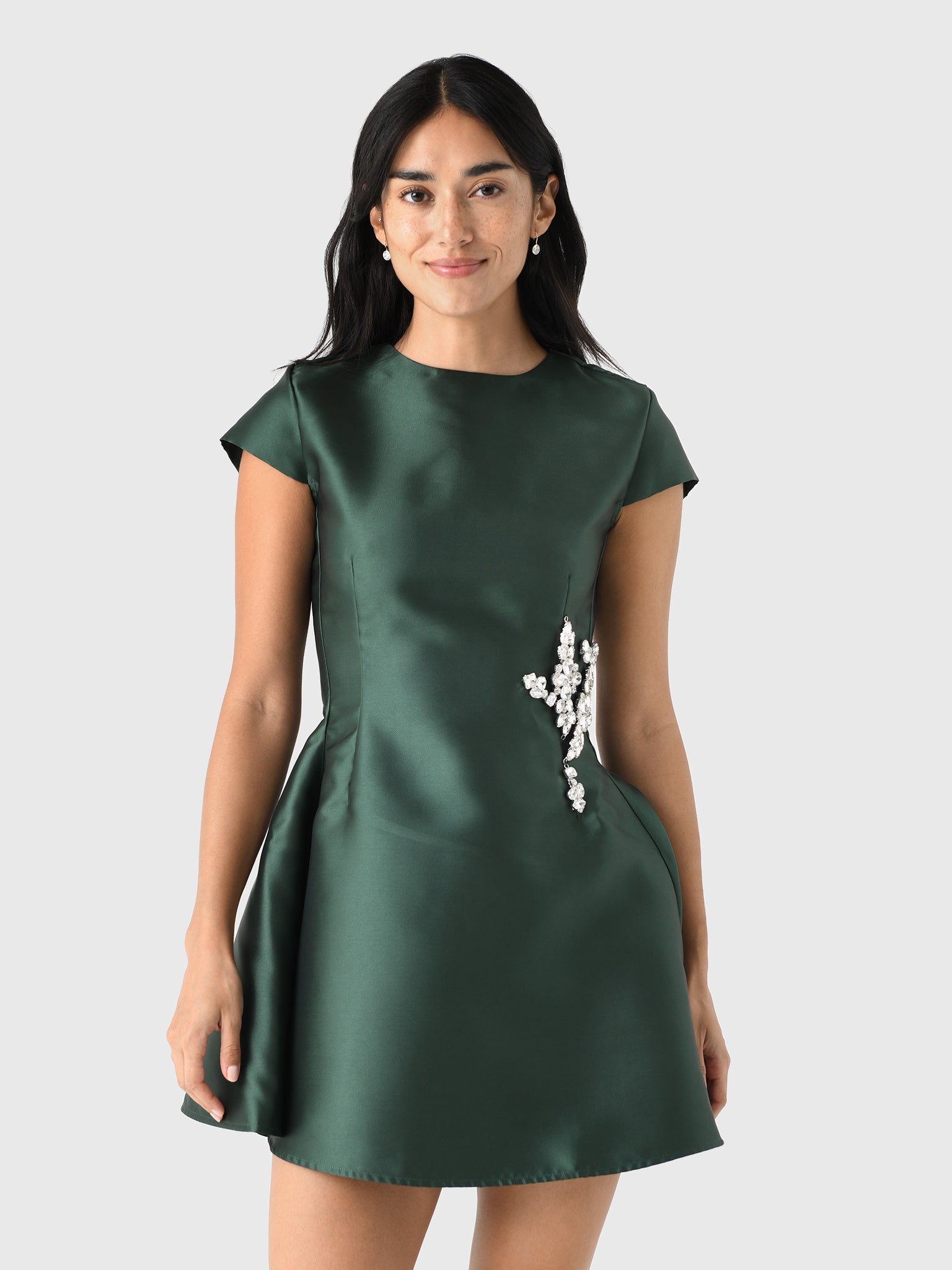 Marques Almeida Women's Heavy Satin Embellished Cap Sleeve Mini Dress - Saint Bernard