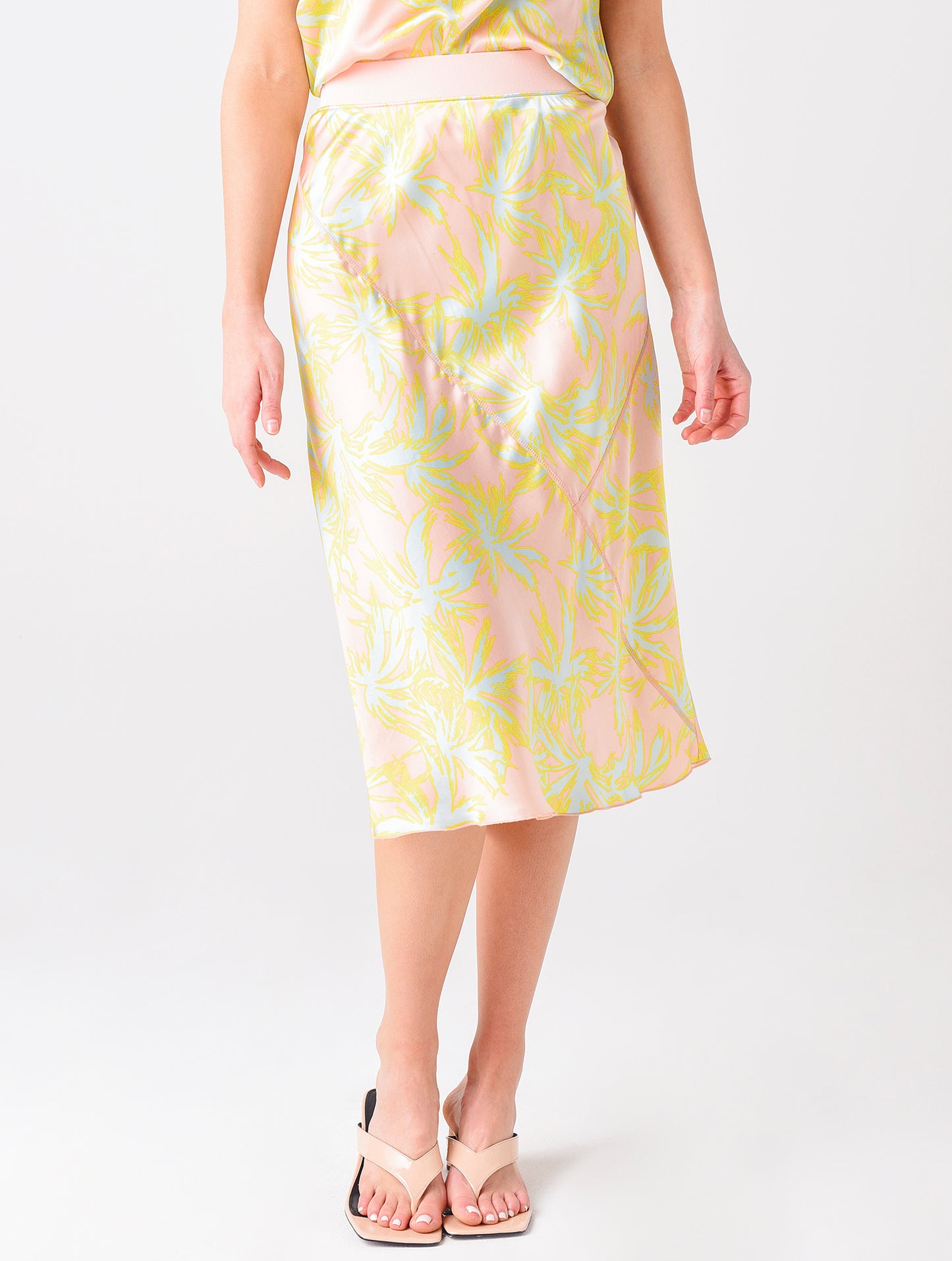 ATM Women's Palm Print Silk Charmeuse Midi Skirt