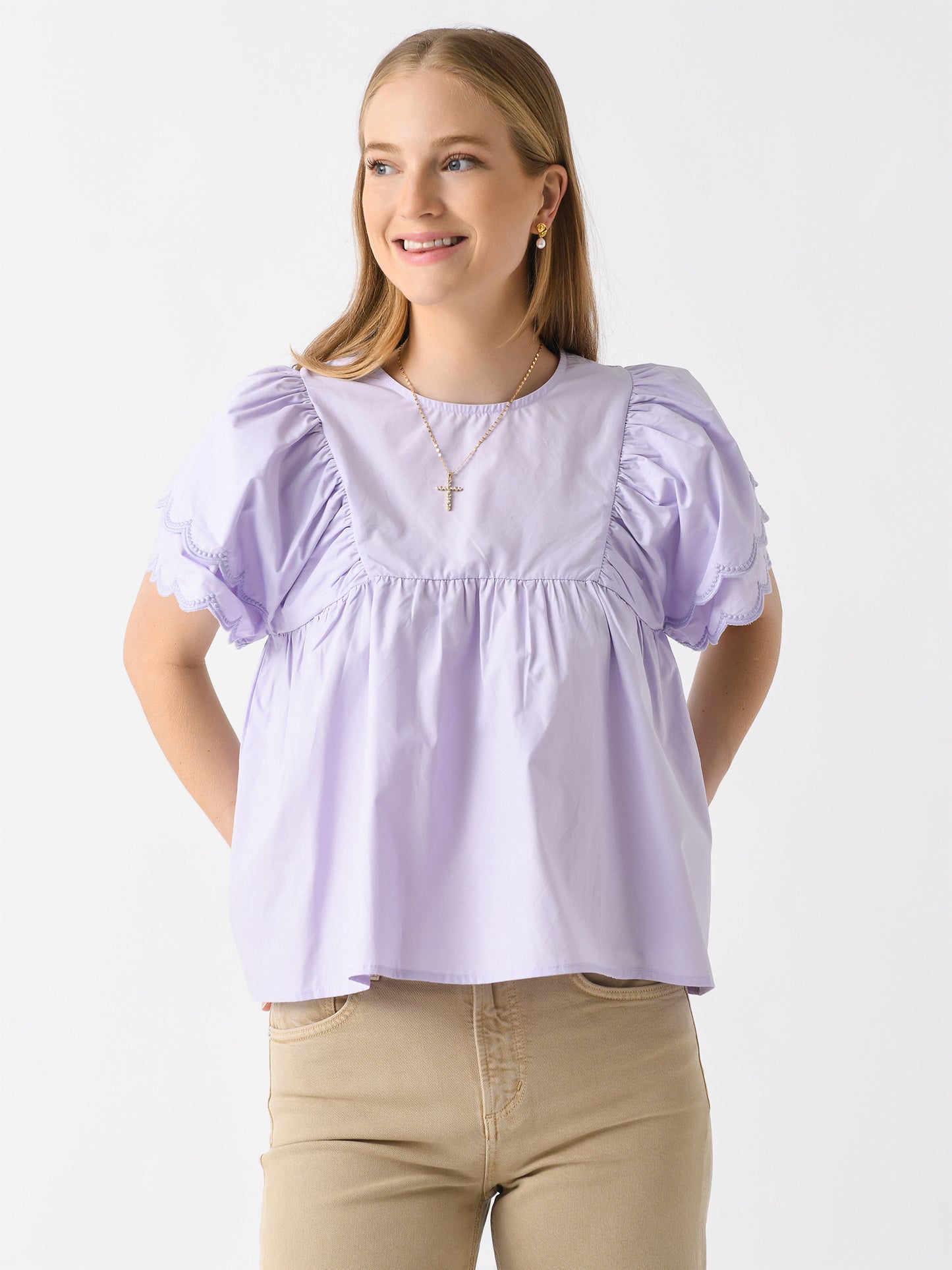 English Factory Women's Scallop Hem Sleeve Top - Saint Bernard