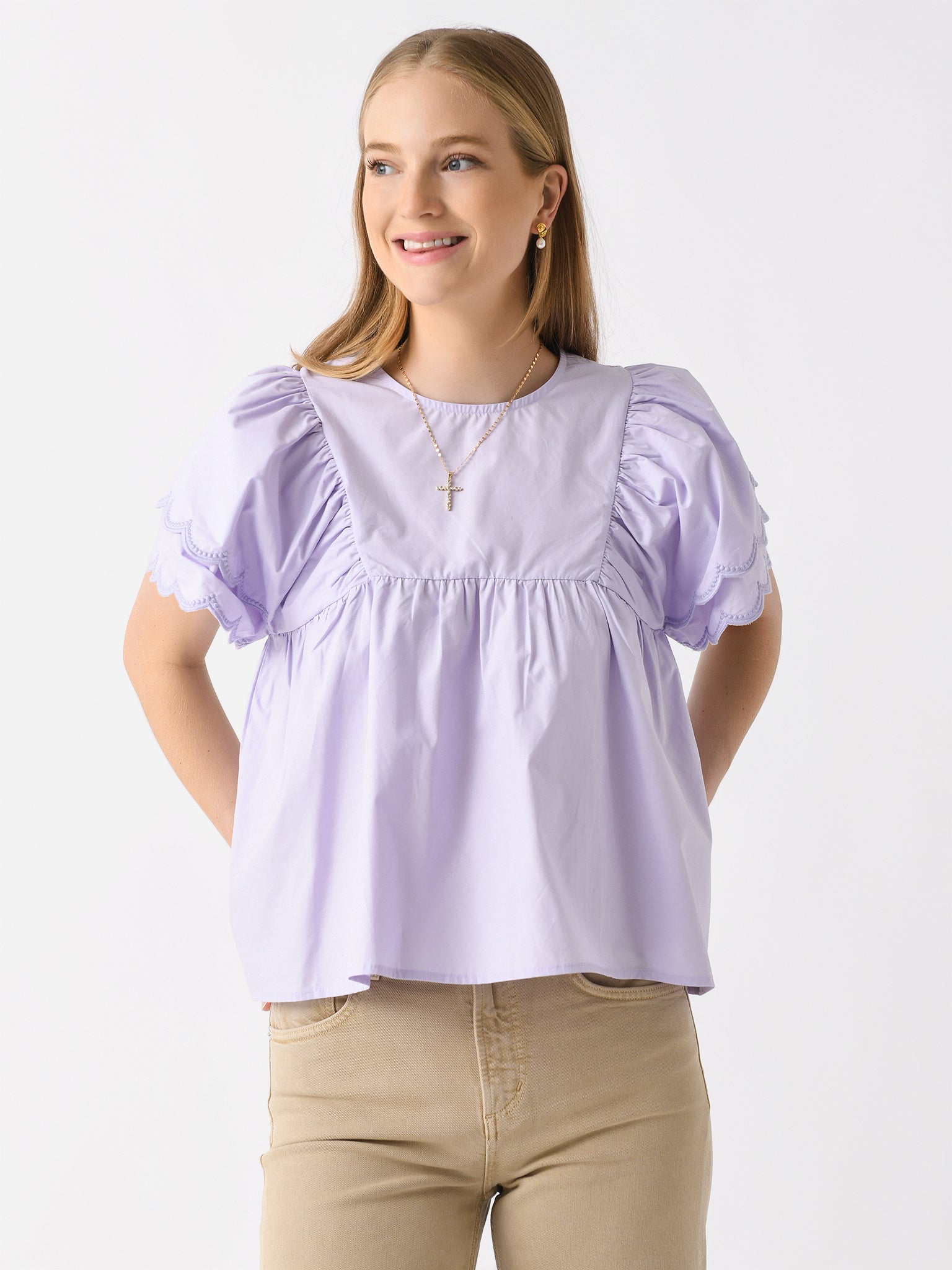English Factory Women's Scallop Hem Sleeve Top - Saint Bernard