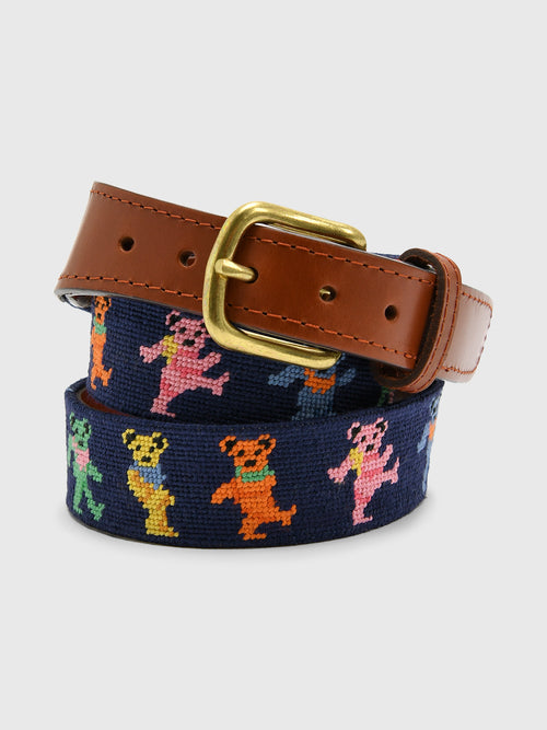 Smathers & Branson Men's Dancing Bears Needlepoint Belt