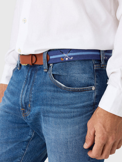 Smathers & Branson Men's Crossed Clubs Needlepoint Belt