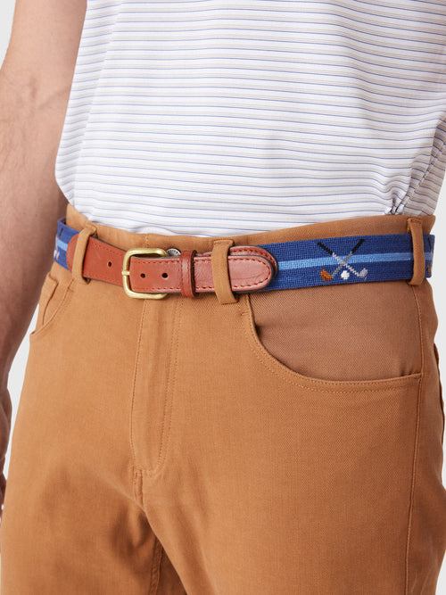 Smathers & Branson Men's Crossed Clubs Needlepoint Belt - Saint Bernard