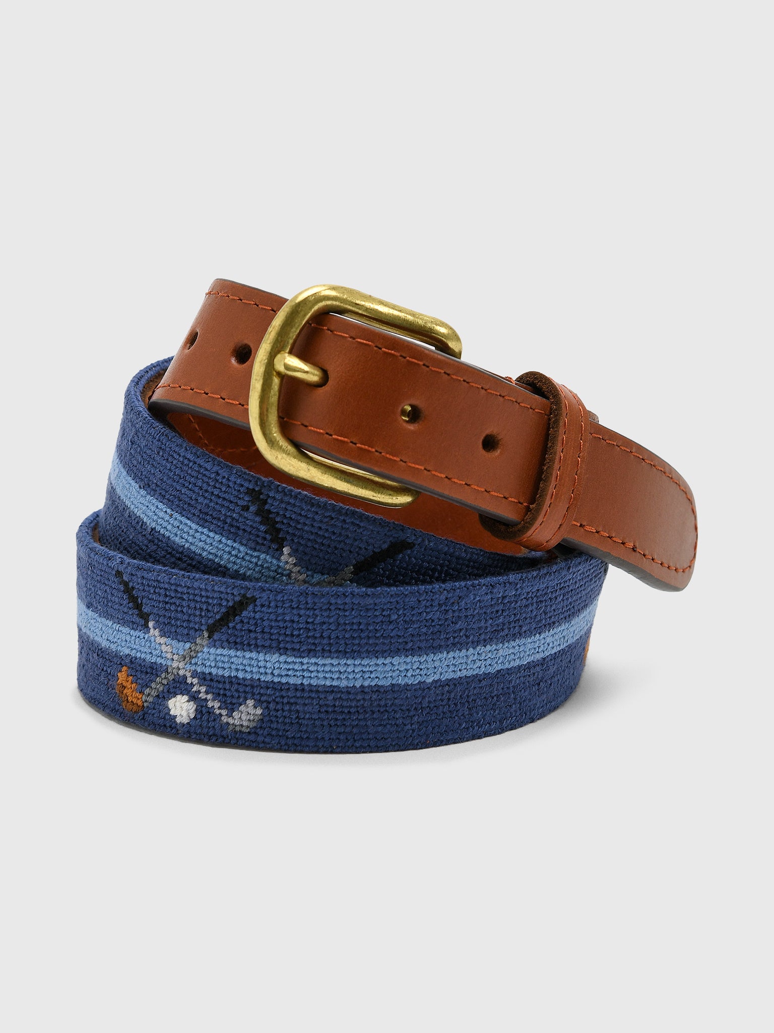 Smathers & Branson Men's Crossed Clubs Needlepoint Belt - Saint Bernard