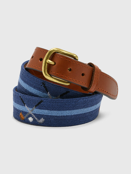 Smathers & Branson Men's Crossed Clubs Needlepoint Belt
