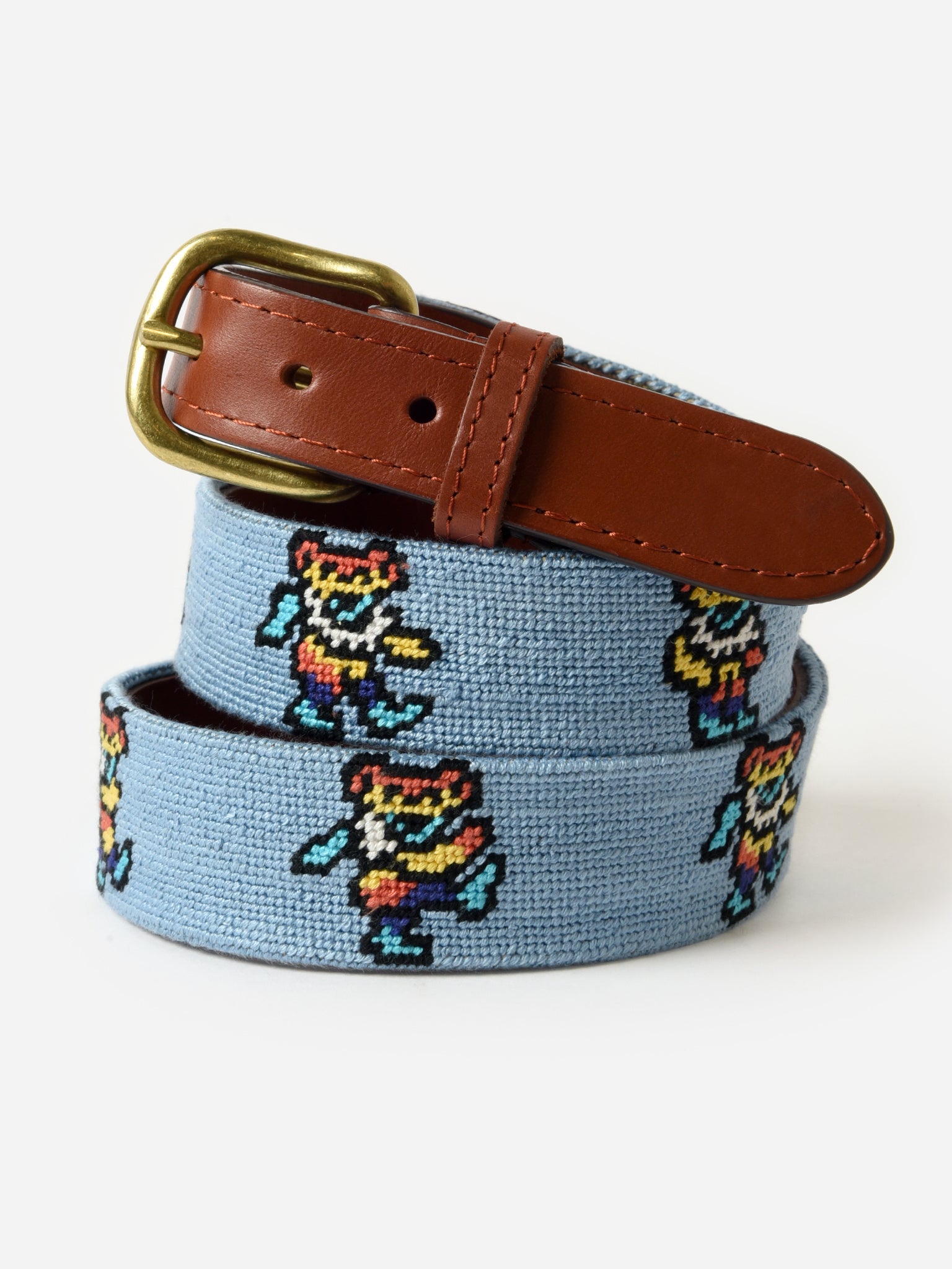 Smathers + Branson Men's Dancing Bears Tie Dye Needlepoint Belt - Saint Bernard