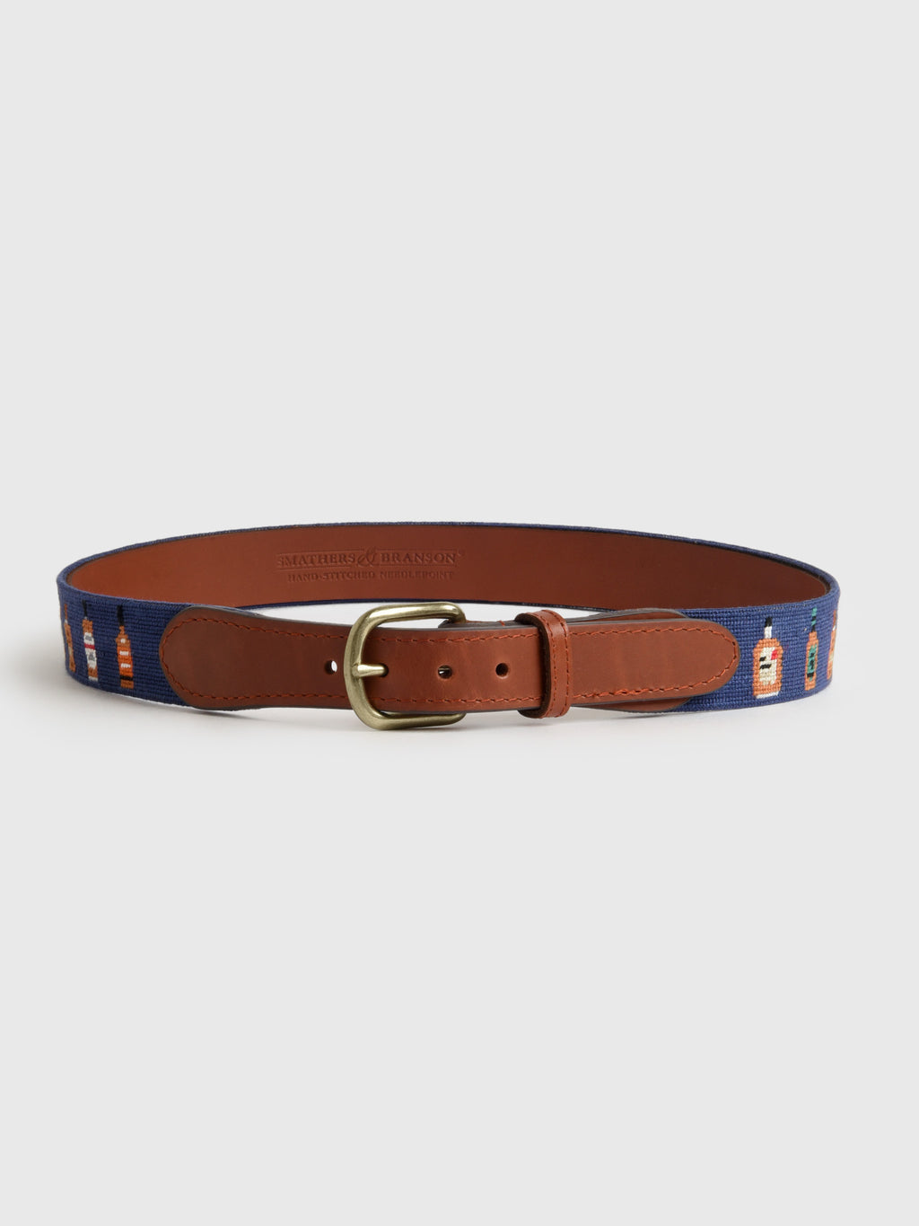 Smathers + Branson Men's Bourbon Bottles Needlepoint Belt - Saint Bernard