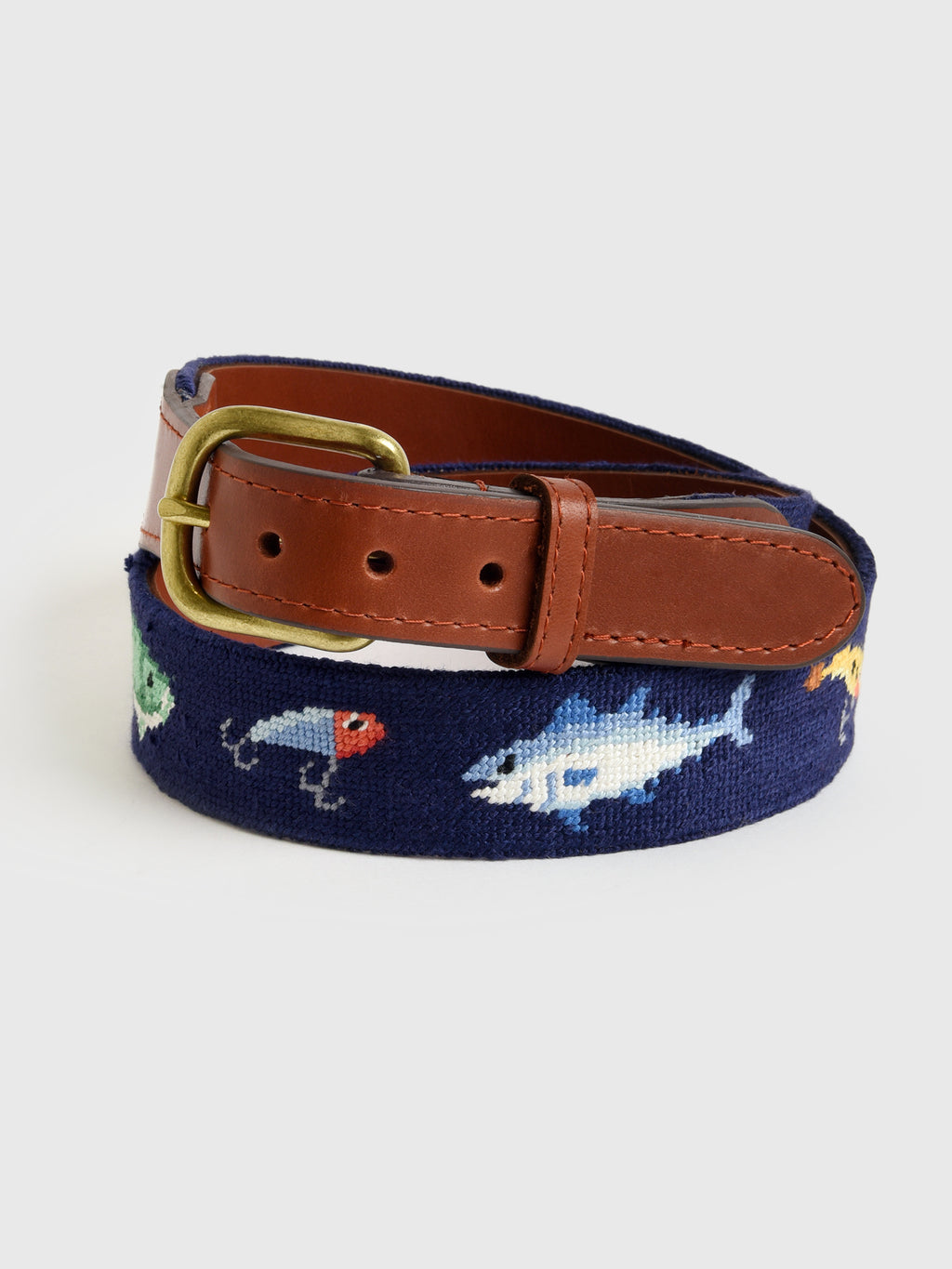 Smathers + Branson Men's Fish + Tackle Needlepoint Belt - Saint Bernard