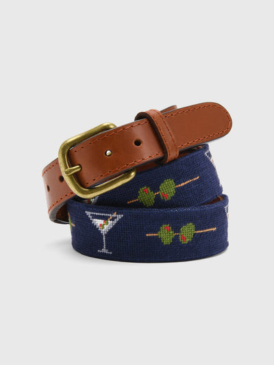 Smathers & Branson Men's Dirty Martini Needlepoint Belt - Saint Bernard
