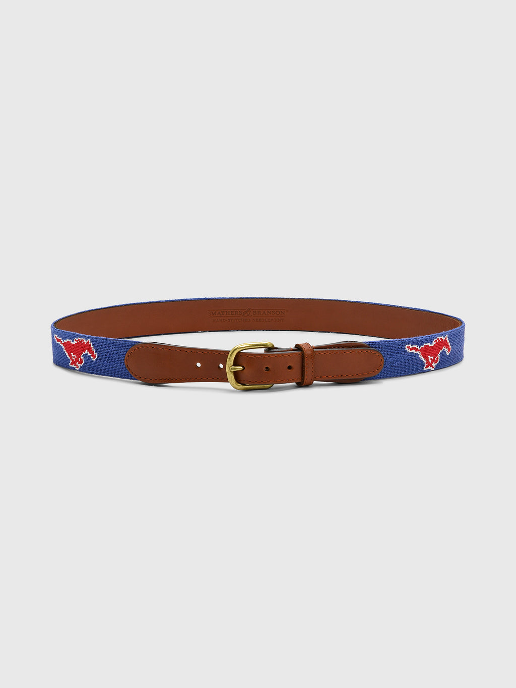 Smathers & Branson Men's Southern Methodist University Needlepoint Belt - Saint Bernard