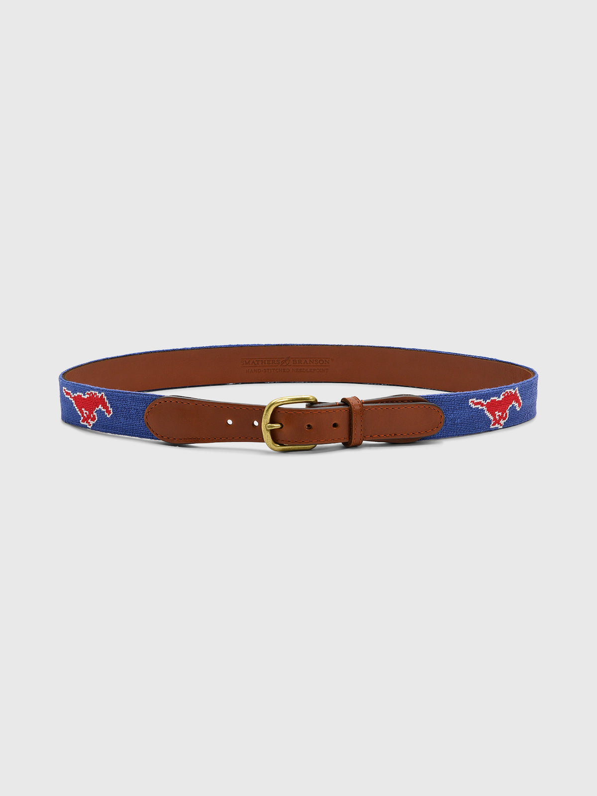 Smathers & Branson Men's Southern Methodist University Needlepoint Belt - Saint Bernard