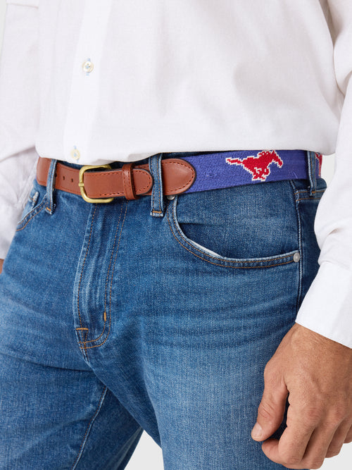 Smathers & Branson Men's Southern Methodist University Needlepoint Belt