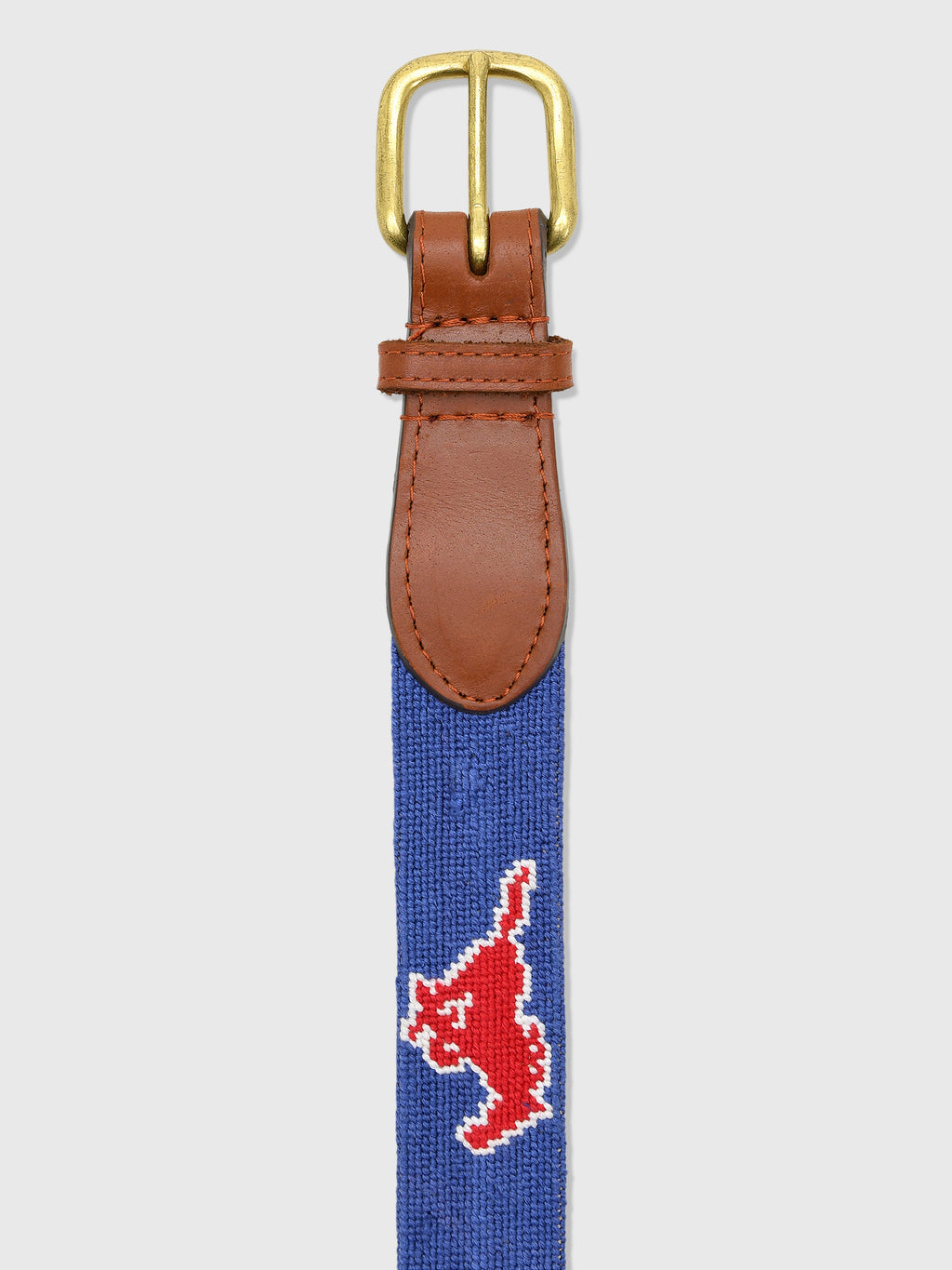 Smathers & Branson Men's Southern Methodist University Needlepoint Belt - Saint Bernard