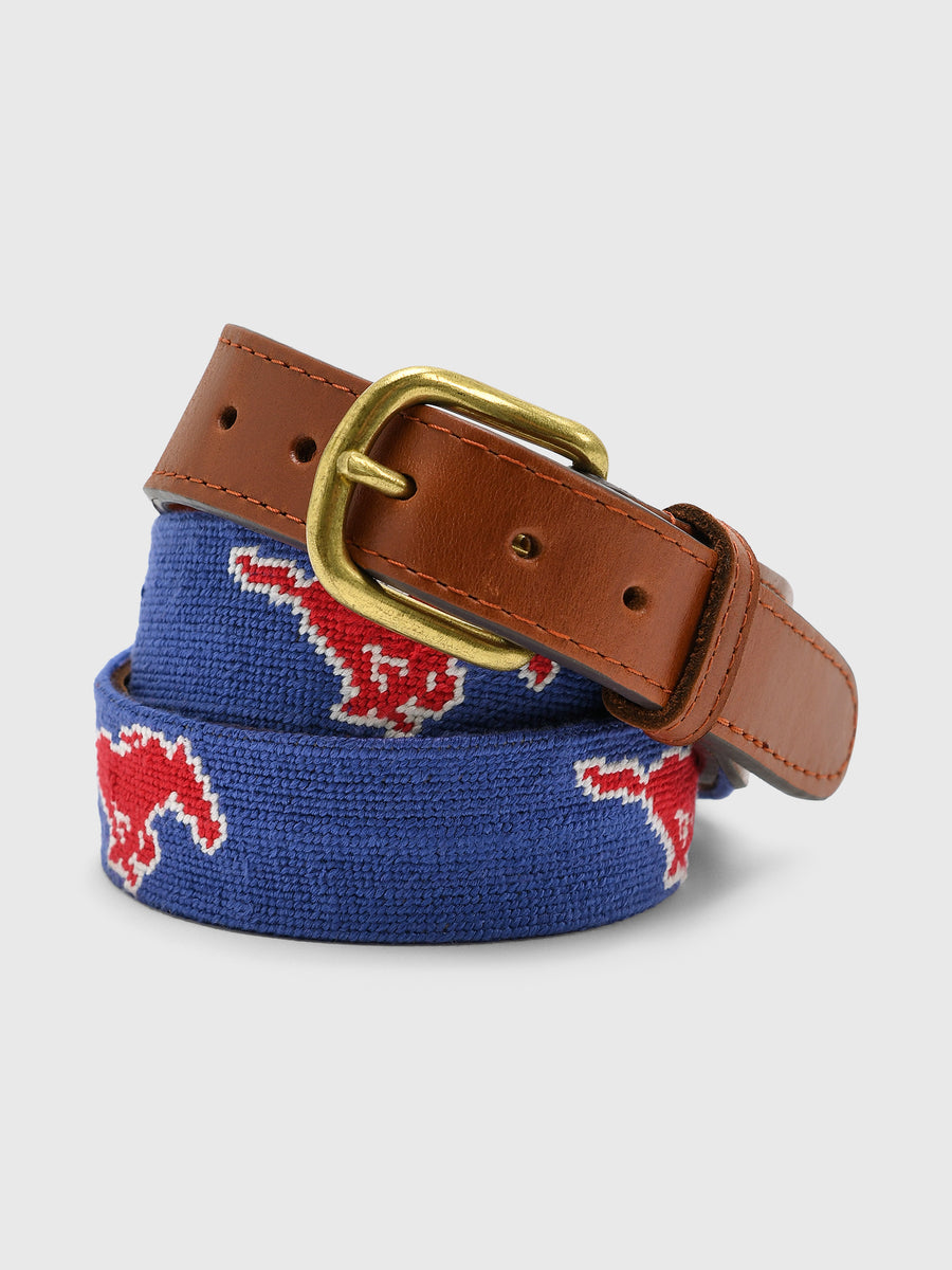 Smathers & Branson Men's Southern Methodist University Needlepoint Belt - Saint Bernard