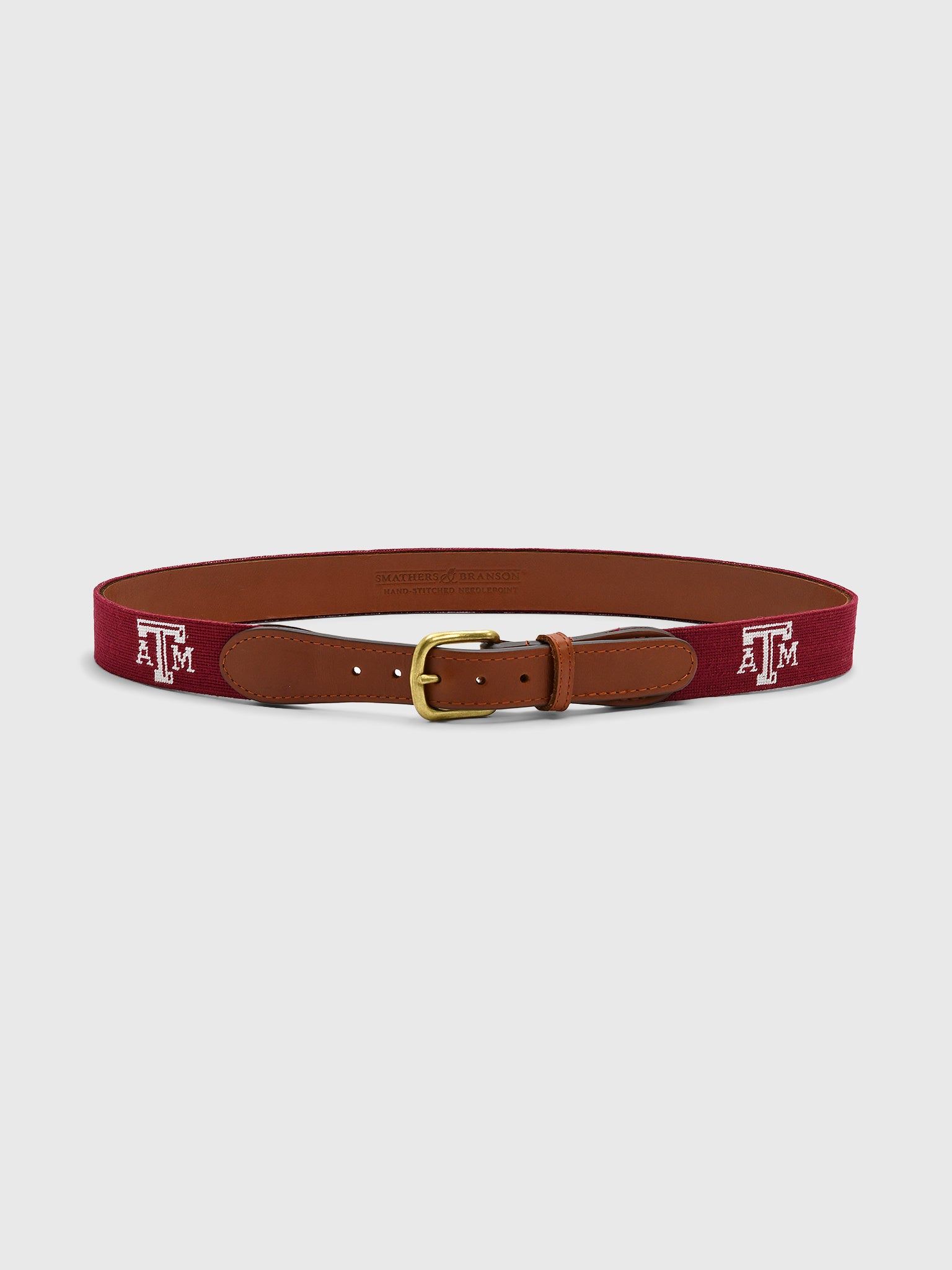Smathers & Branson Men's Texas A&M University Needlepoint Belt - Saint Bernard