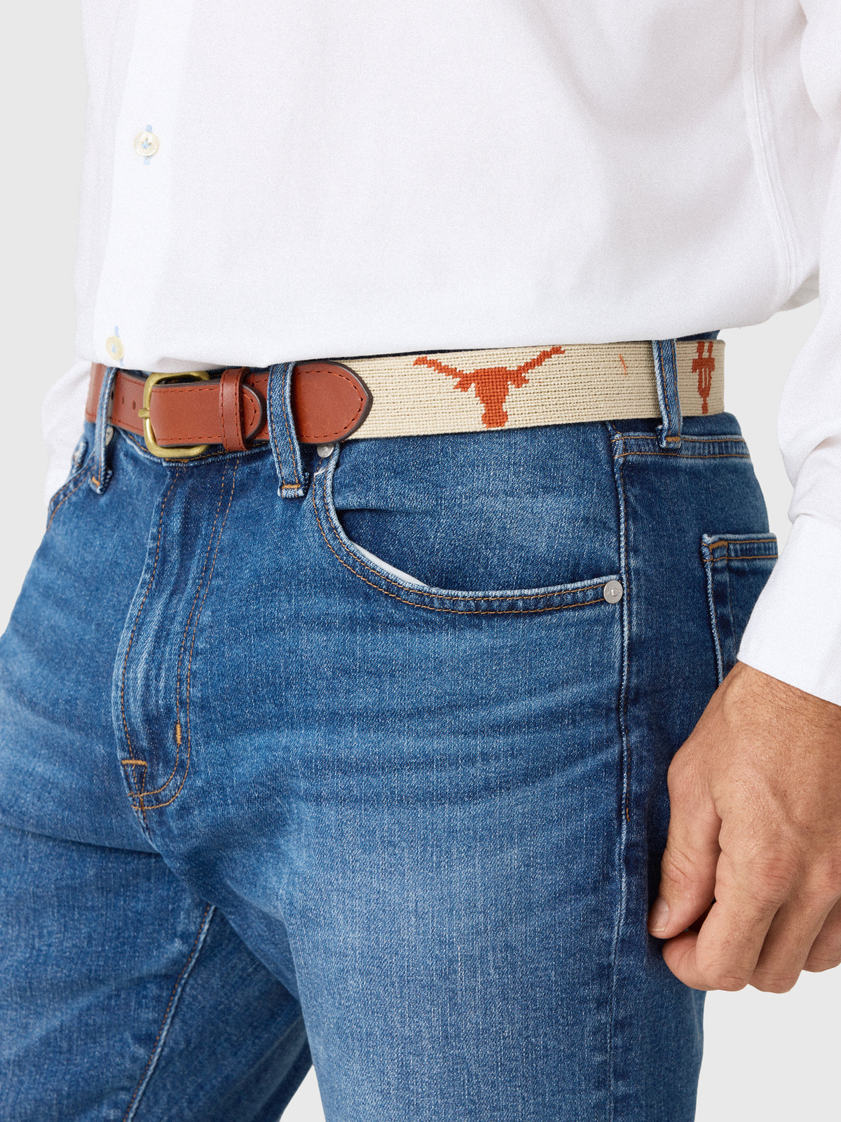 Smathers & Branson Men's University of Texas Needlepoint Belt - Saint Bernard