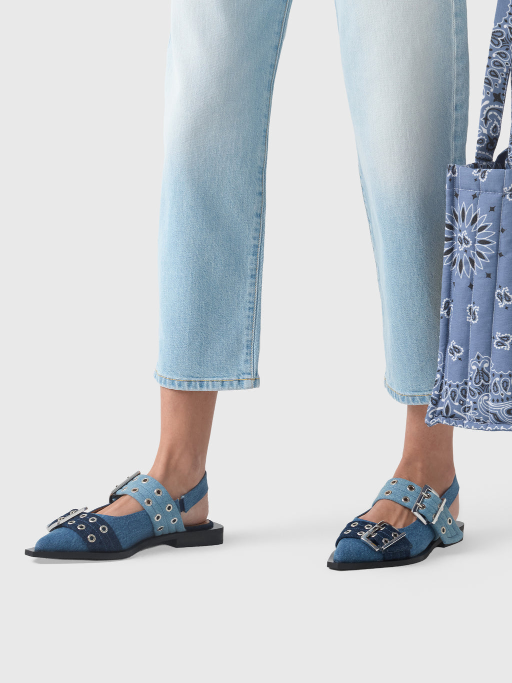 GANNI Women's Feminine Buckle Ballerina Denim Flat - Saint Bernard
