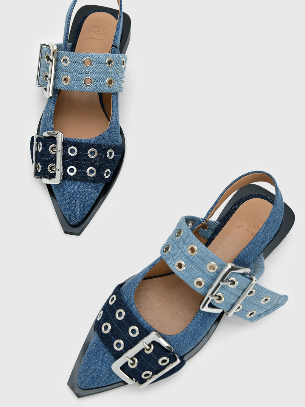 GANNI Women's Feminine Buckle Ballerina Denim Flat - Saint Bernard