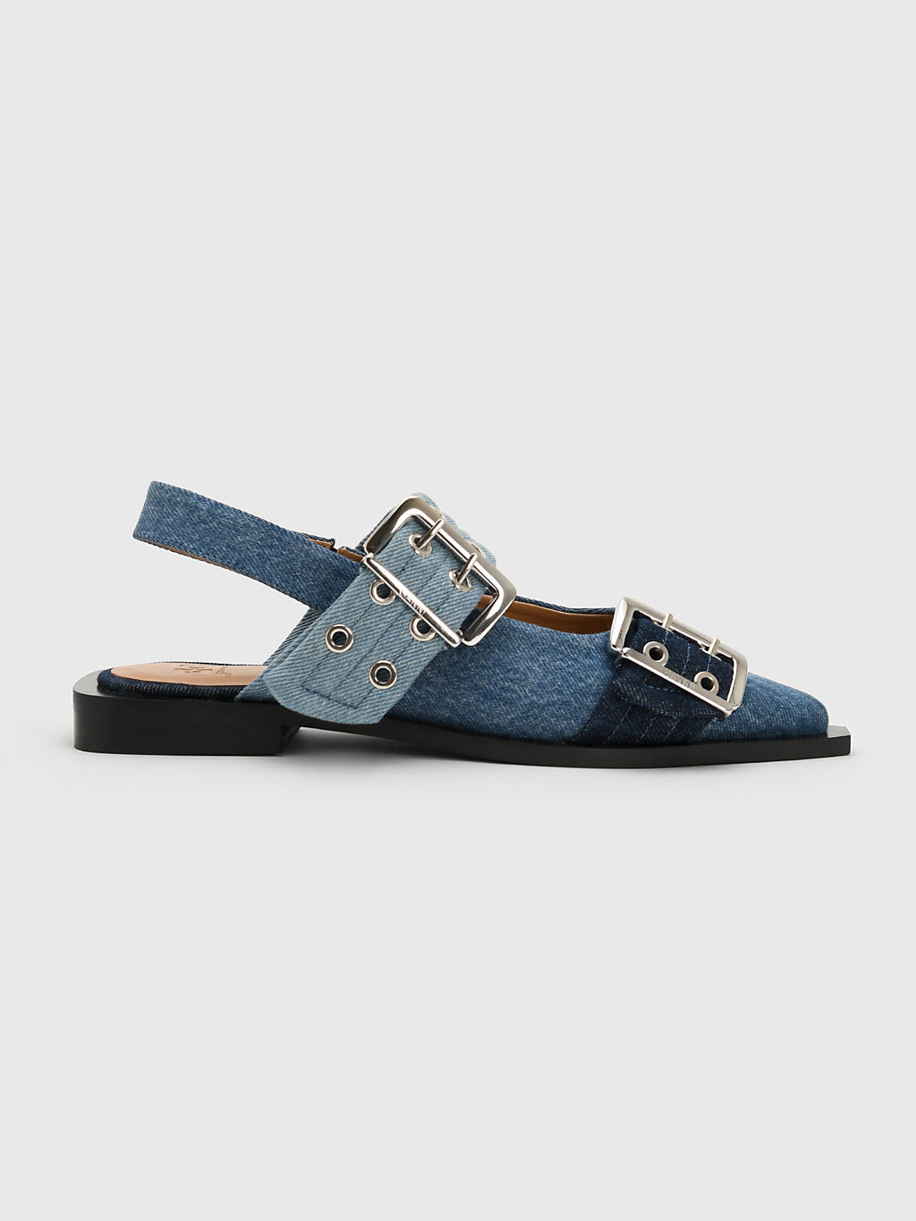 GANNI Women's Feminine Buckle Ballerina Denim Flat - Saint Bernard