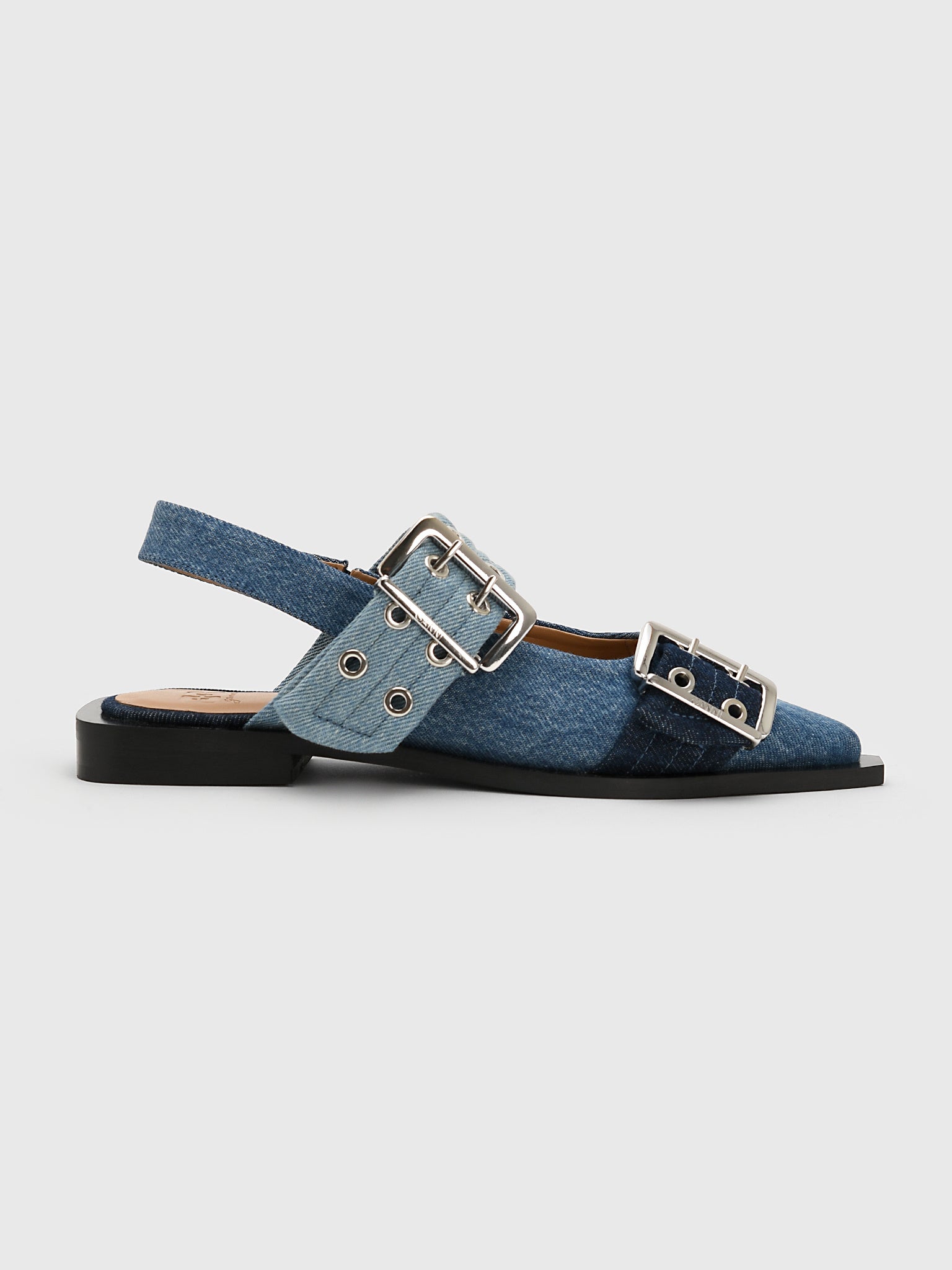 GANNI Women's Feminine Buckle Ballerina Denim Flat - Saint Bernard