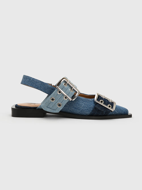 GANNI Women's Feminine Buckle Ballerina Denim Flat