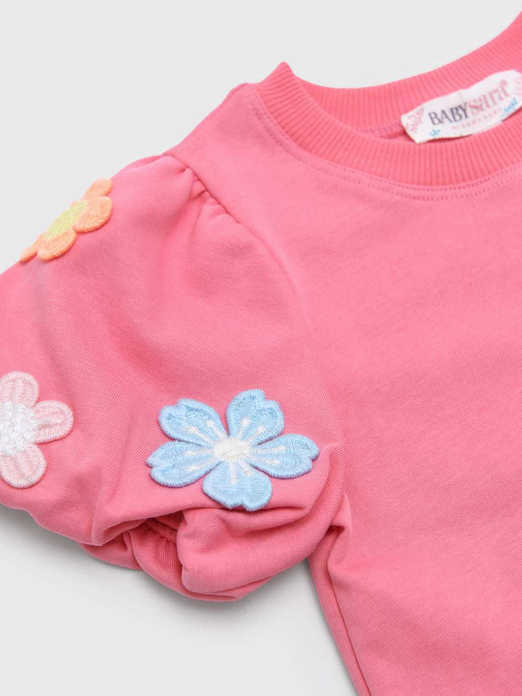 Baby Sara Girls' Flower Trim Puff Sleeve Top - Saint Bernard