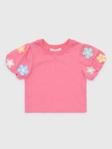 Baby Sara Girls' Flower Trim Puff Sleeve Top - Saint Bernard