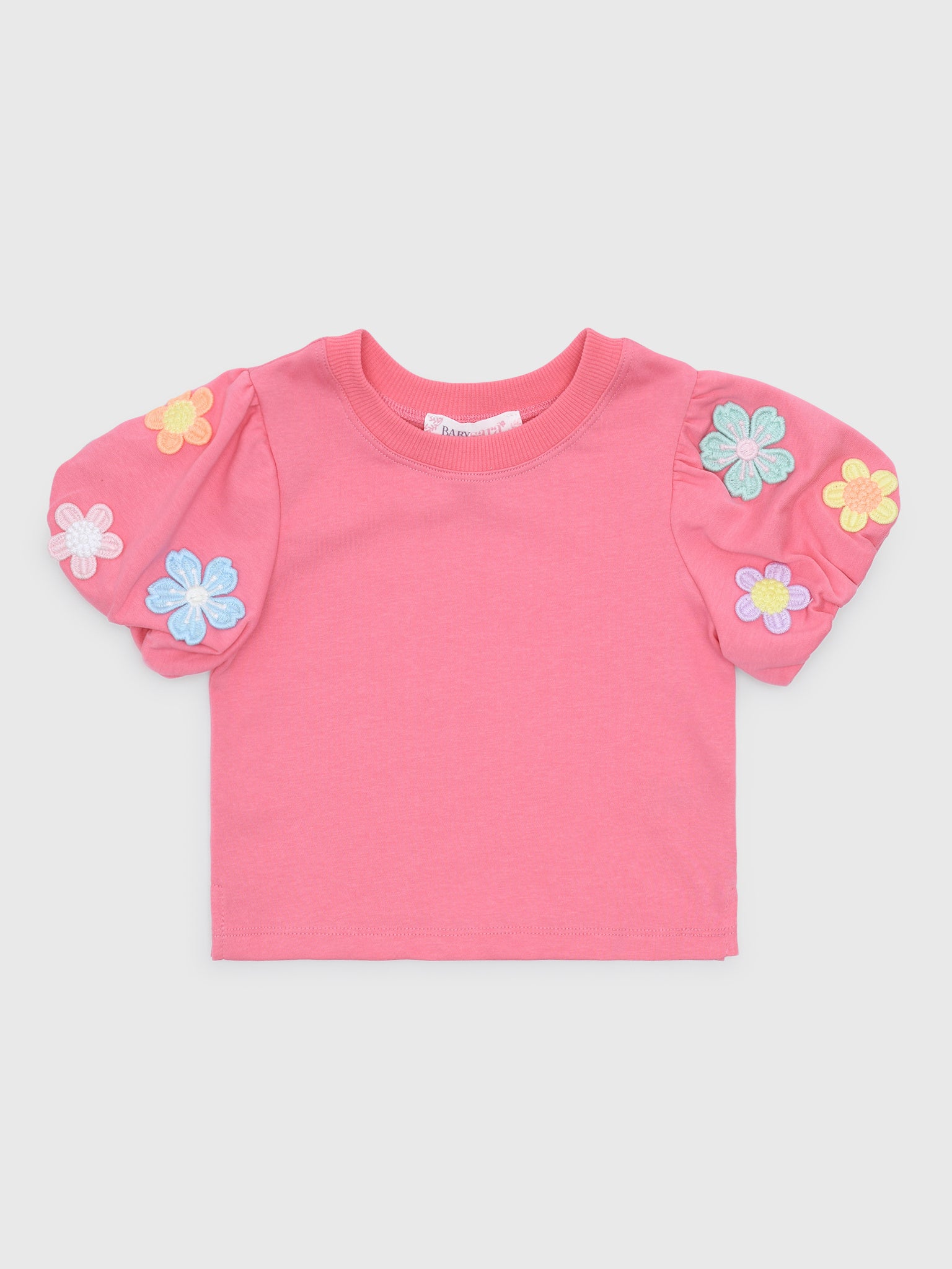 Baby Sara Girls' Flower Trim Puff Sleeve Top - Saint Bernard