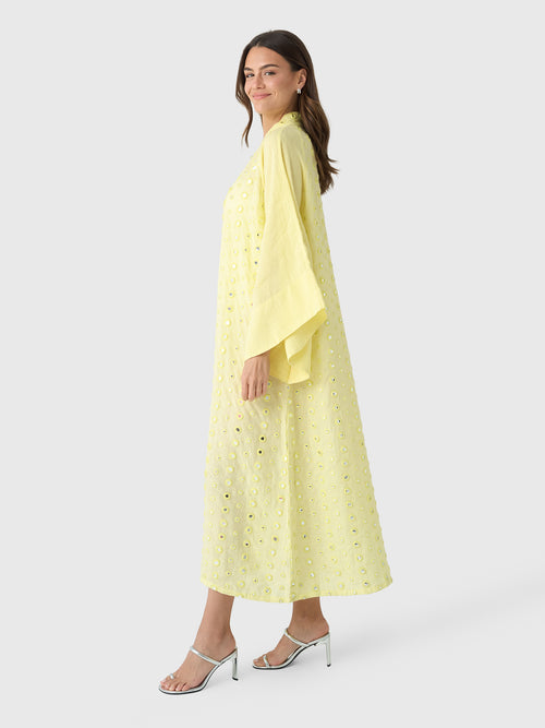 La Vie Women's Mirror Disc Linen Maxi Caftan