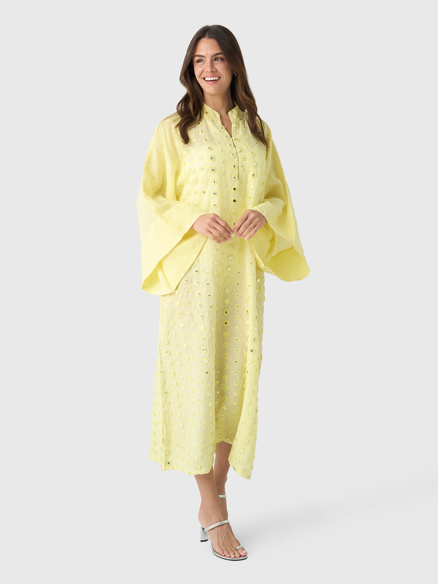 La Vie Women's Mirror Disc Linen Maxi Caftan - Saint Bernard