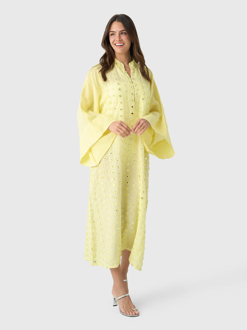 La Vie Women's Mirror Disc Linen Maxi Caftan
