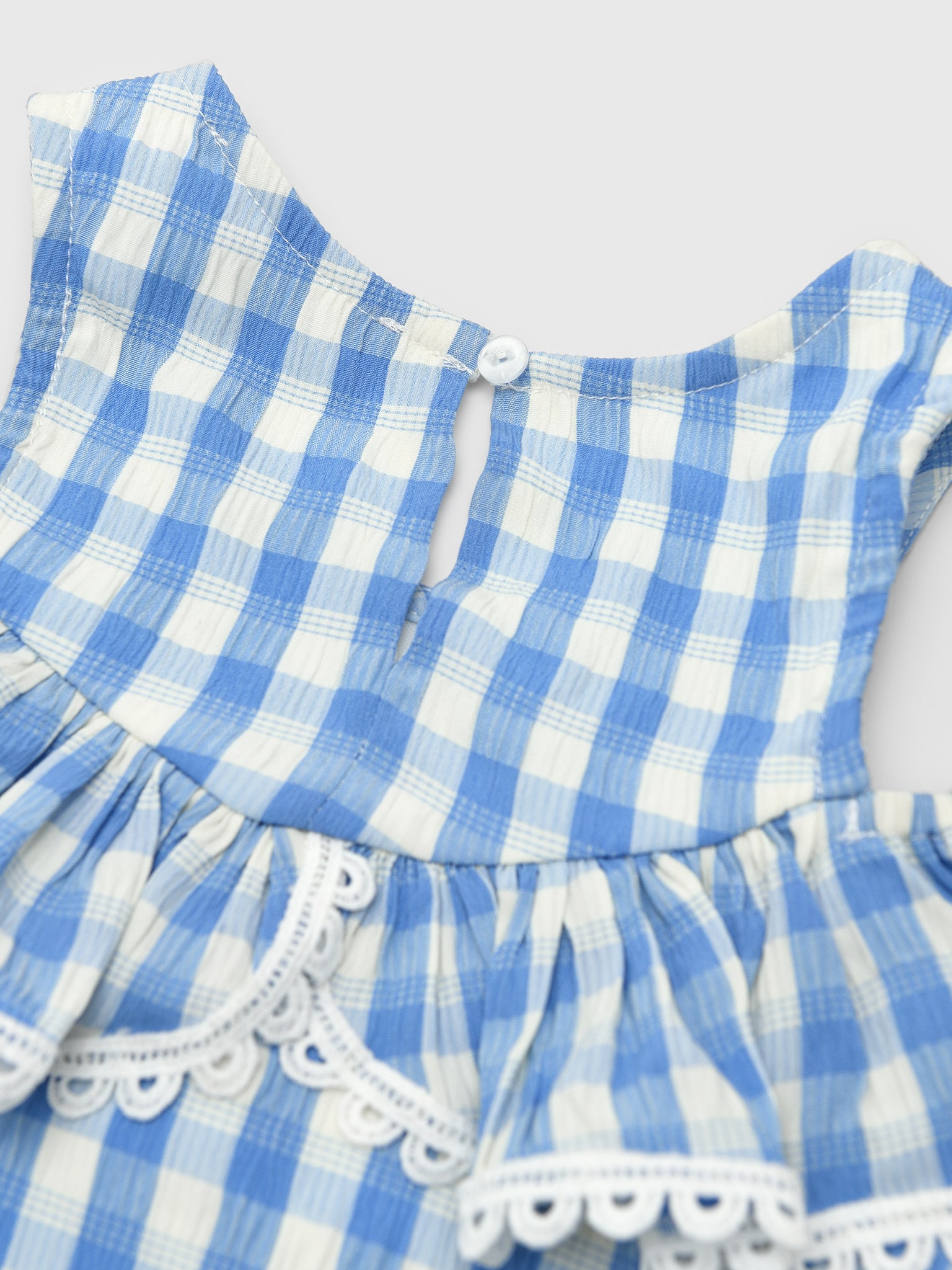 Baby Sara Girls' Cold Shoulder Ruffle Gingham Dress - Saint Bernard