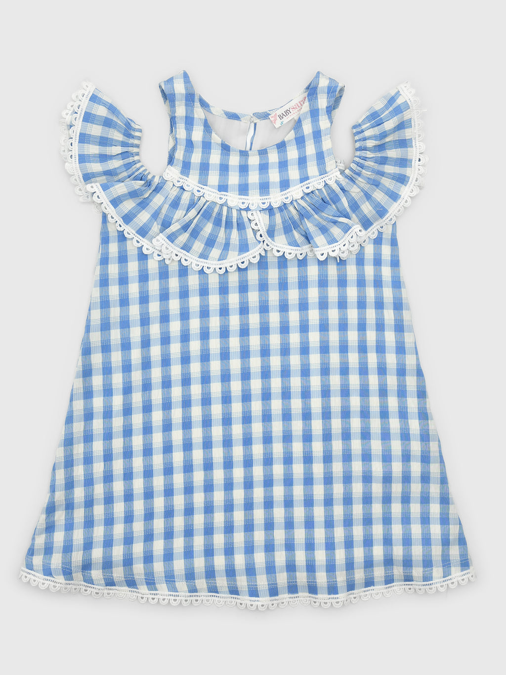 Baby Sara Girls' Cold Shoulder Ruffle Gingham Dress - Saint Bernard